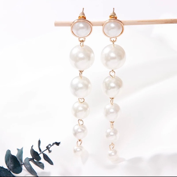 Fashion Jewelry | Prom Wedding Jewelry | Bridal | Imitation pearl drop earrings - Picture 4 of 6